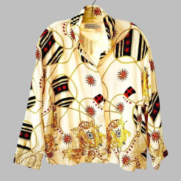 Vintage Saks NAUTICAL Silk Bomber Peter Nygard Jacket SZ 12 - Picture 1 of 8